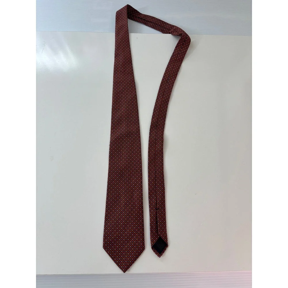 Brooks Brothers Makers Silk Tie Burnt Orange Blue Geometric Micro Pattern Mens